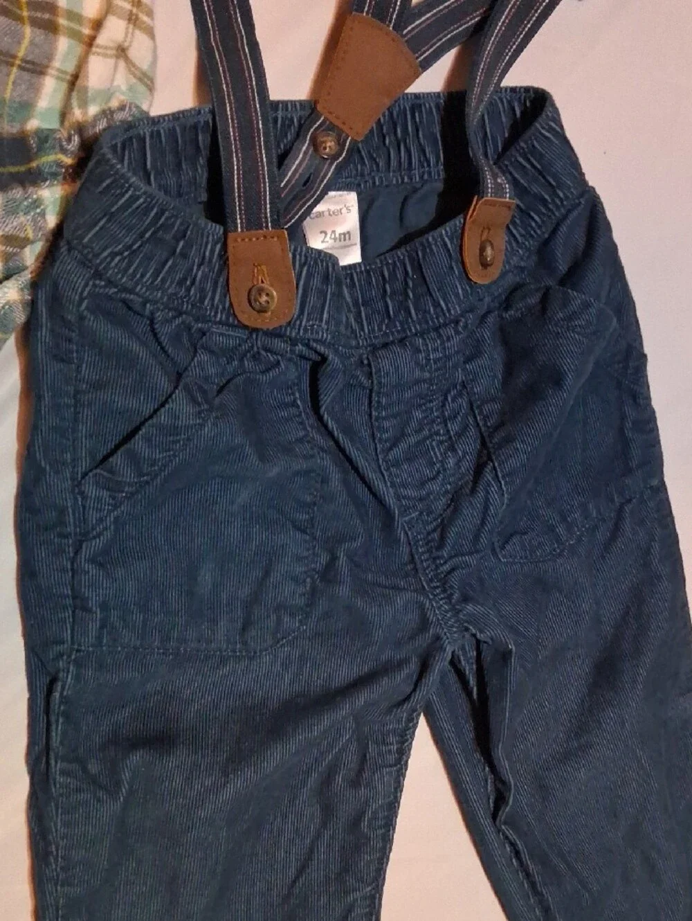 Carter’s 3pc Plaid Button Down & Navy Suspender Pants Outfit Set